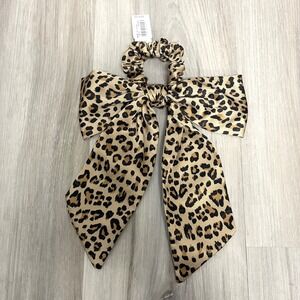 J. Crew Tan Leopard Print Satin Bow Scrunchie Tie in One Size NWT